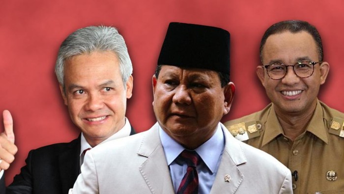 Foto: Ganjar Pranowo, Prabowo Subianto dan Anies Baswedan (Tim Infografis detikcom)